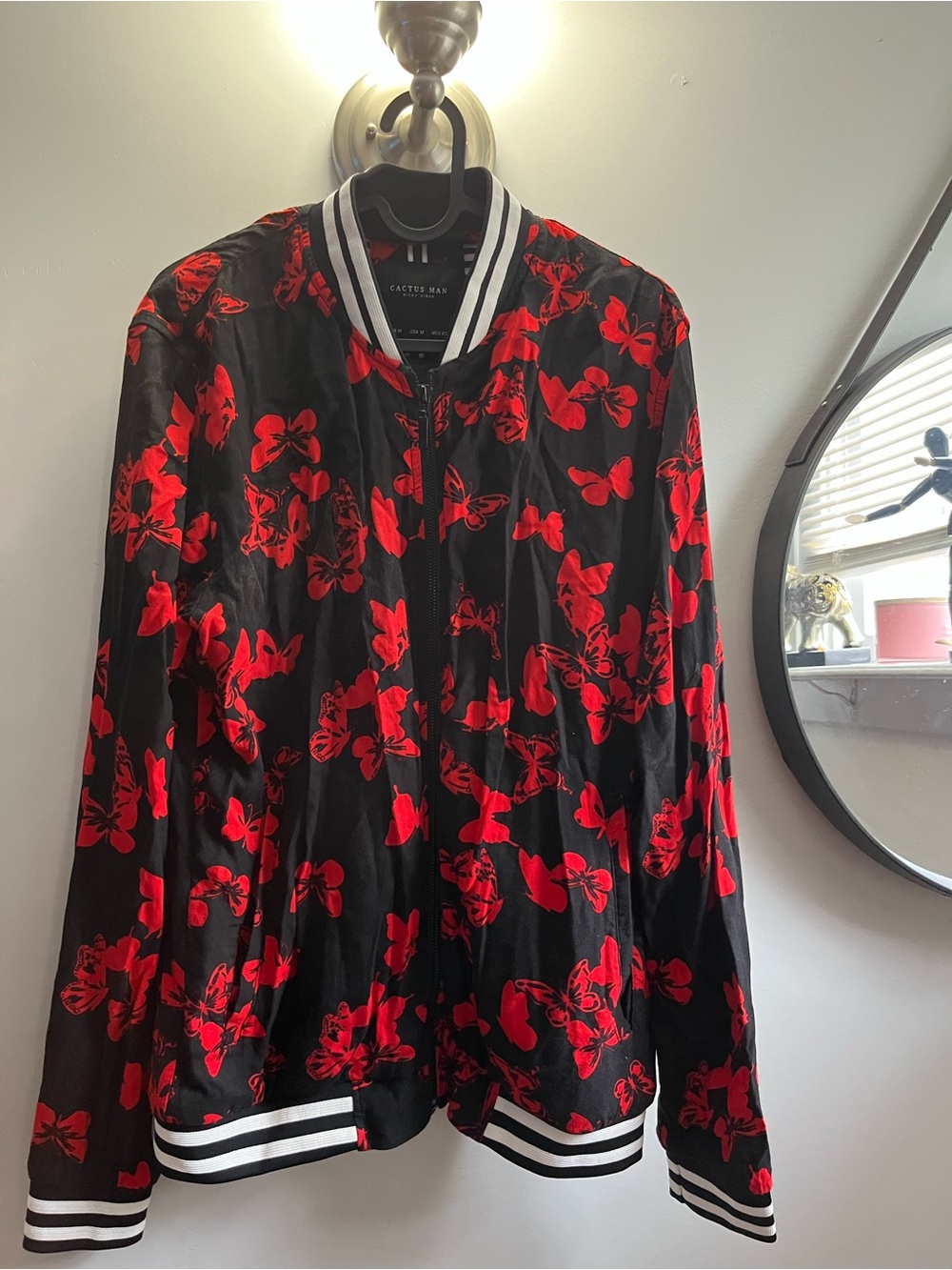 Cactus Black Bomber Jacket with Red Floral Print